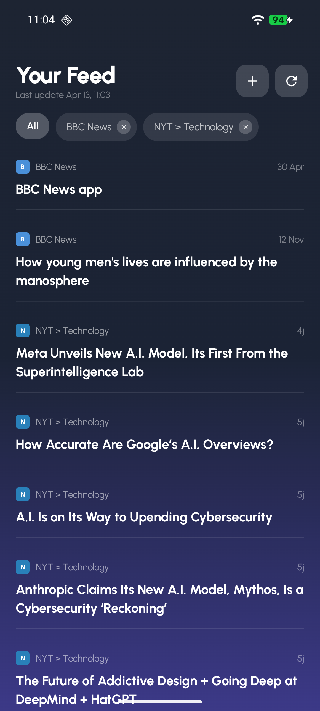 Dedicated left panel featuring an RSS Feed reader